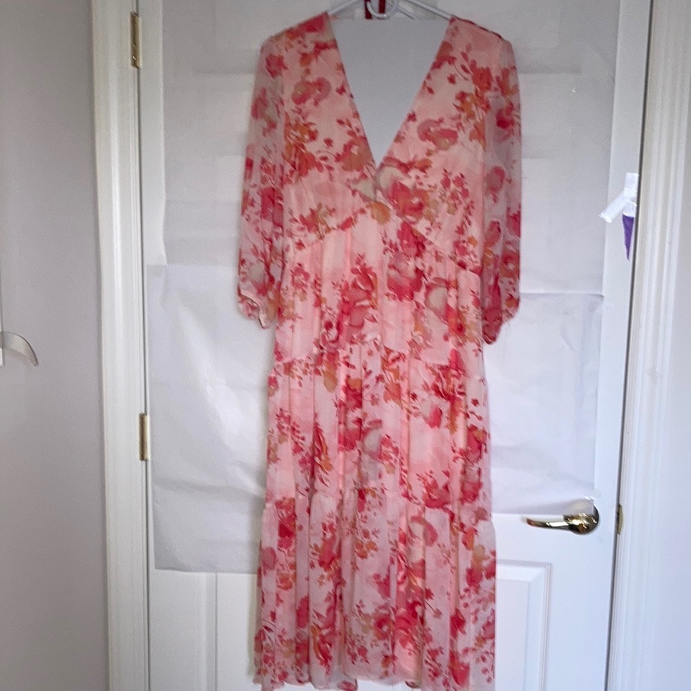Maison Tara Dress, tiered, floral, ,  size 14. 3/4 sleeves